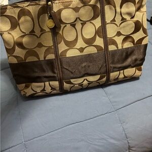 Coach Brown and Tan Canvas Tote Bag